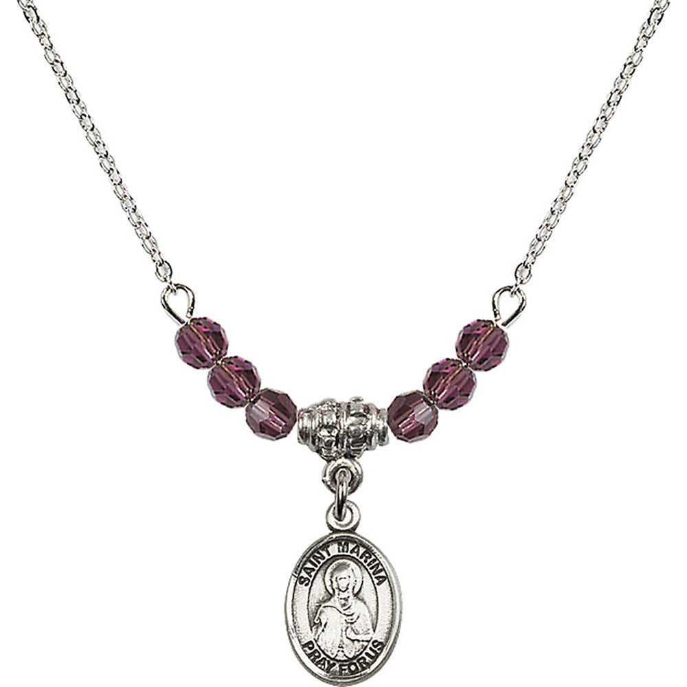 Sterling Silver Saint Marina Birthstone Necklace with Amethyst Beads - 9379