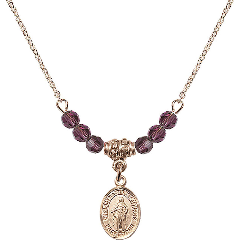 14kt Gold Filled Our Lady the Undoer of Knots Birthstone Necklace with Amethyst Beads - 9383