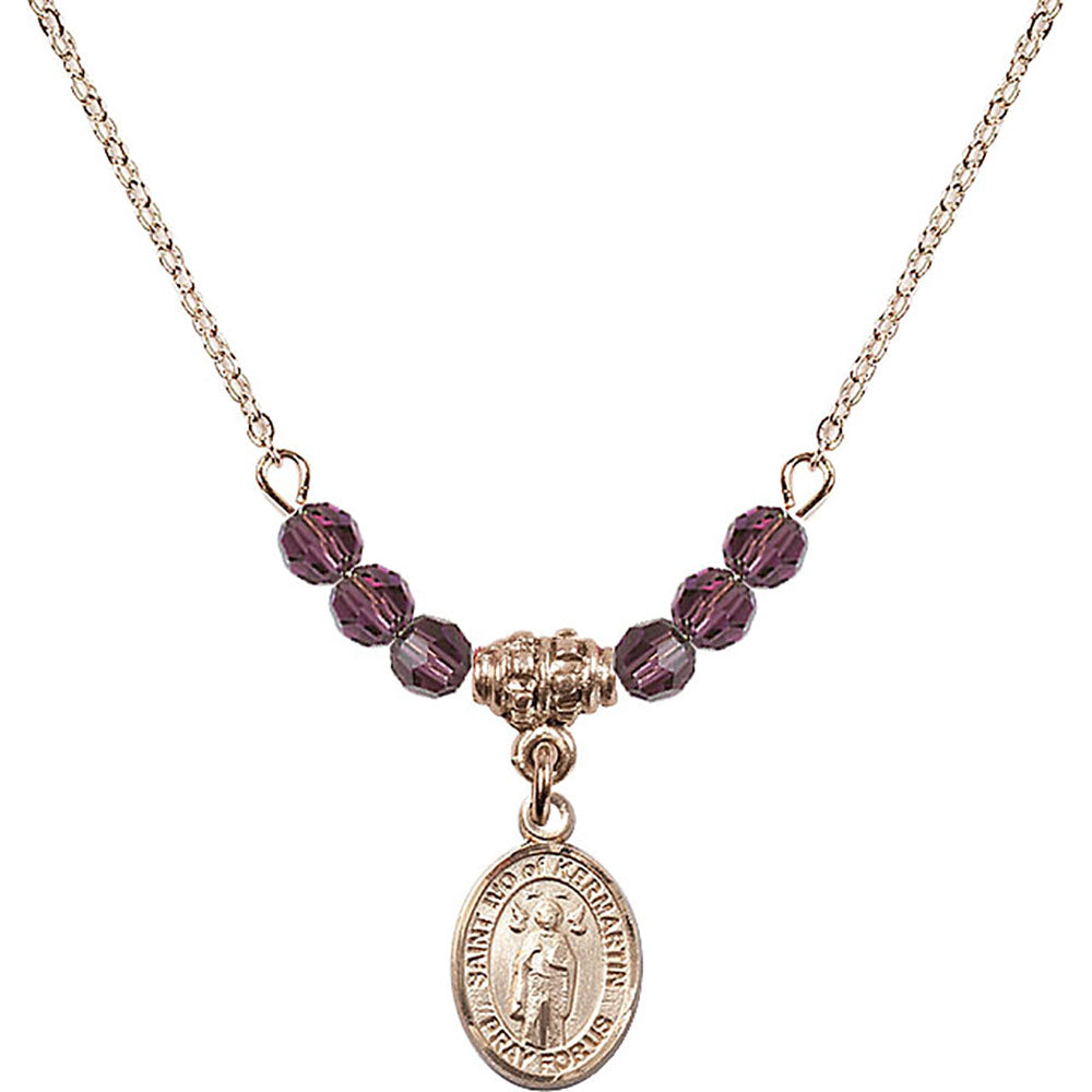 14kt Gold Filled Saint Ivo of Kelmartin Birthstone Necklace with Amethyst Beads - 9384