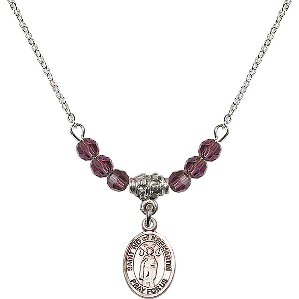 Sterling Silver Saint Ivo of Kelmartin Birthstone Necklace with Amethyst Beads - 9384
