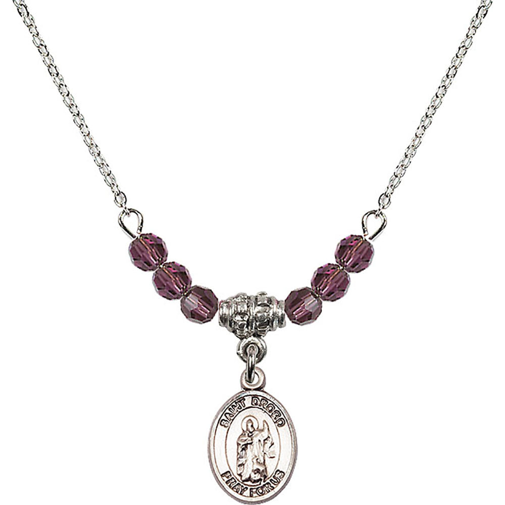 Sterling Silver Saint Drogo Birthstone Necklace with Amethyst Beads - 9386