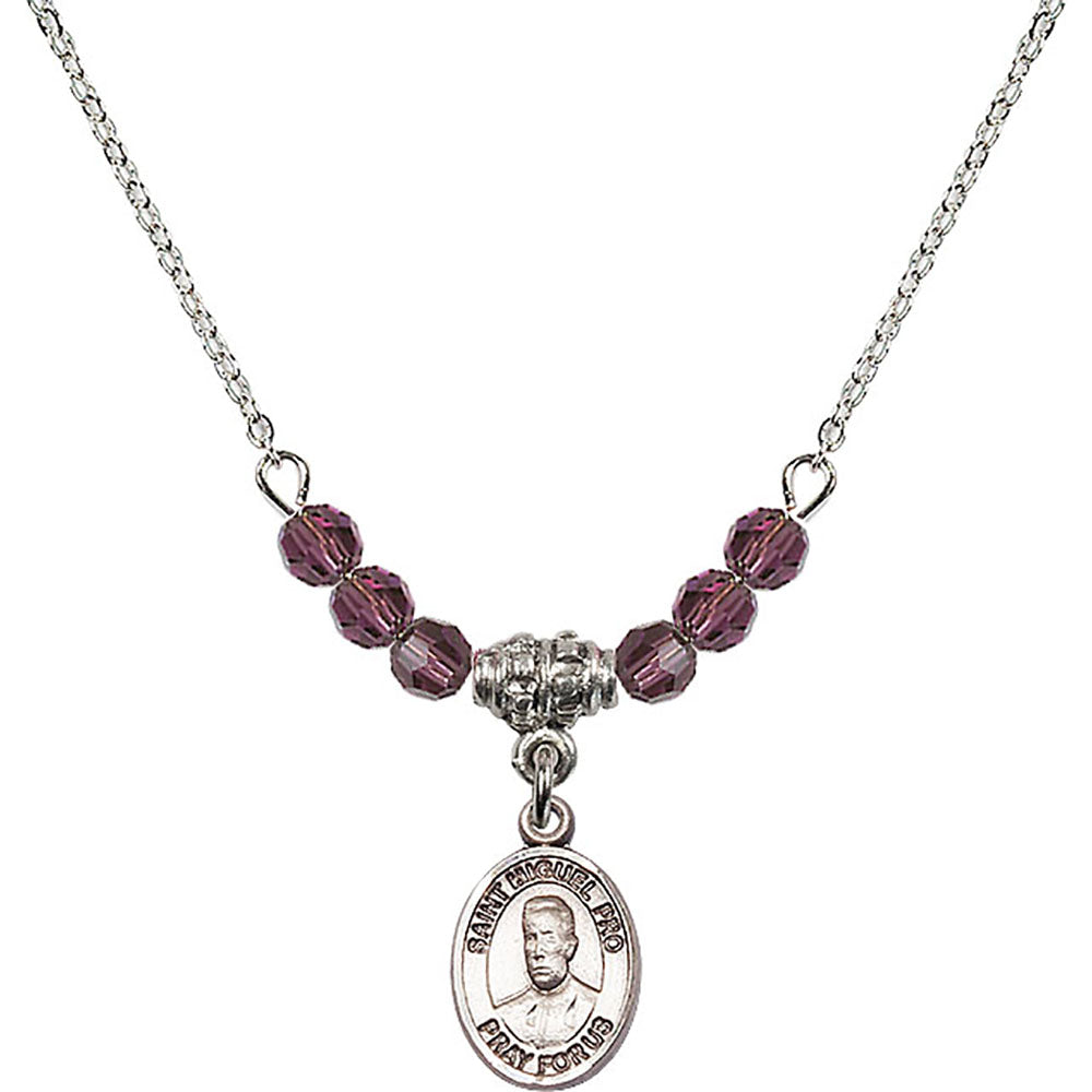 Sterling Silver Blessed Miguel Pro Birthstone Necklace with Amethyst Beads - 9389