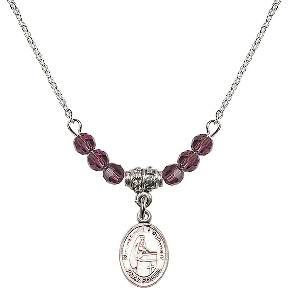 Sterling Silver Blessed Emilee Doultremont Birthstone Necklace with Amethyst Beads - 9390