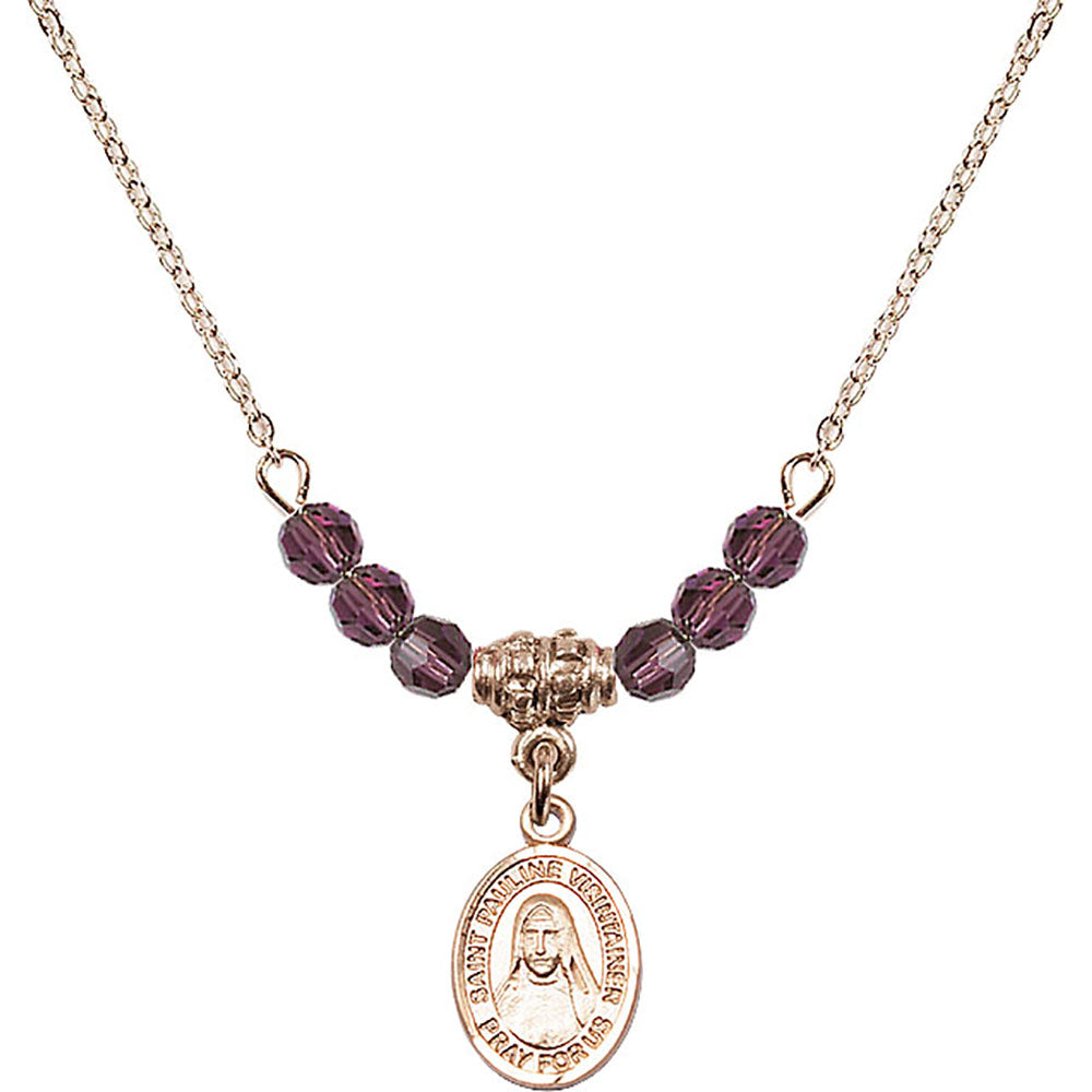 14kt Gold Filled Saint Pauline Visintainer Birthstone Necklace with Amethyst Beads - 9391