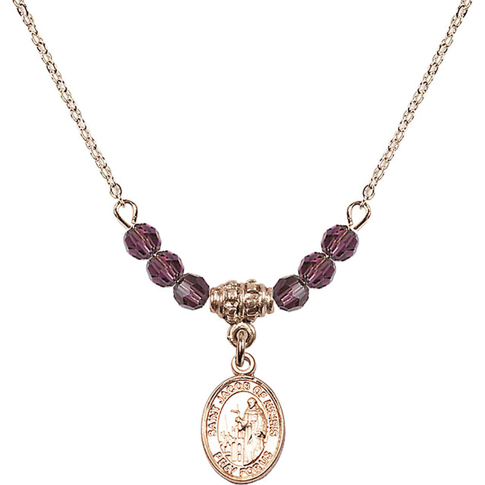 14kt Gold Filled Saint Jacob of Nisibis Birthstone Necklace with Amethyst Beads - 9392
