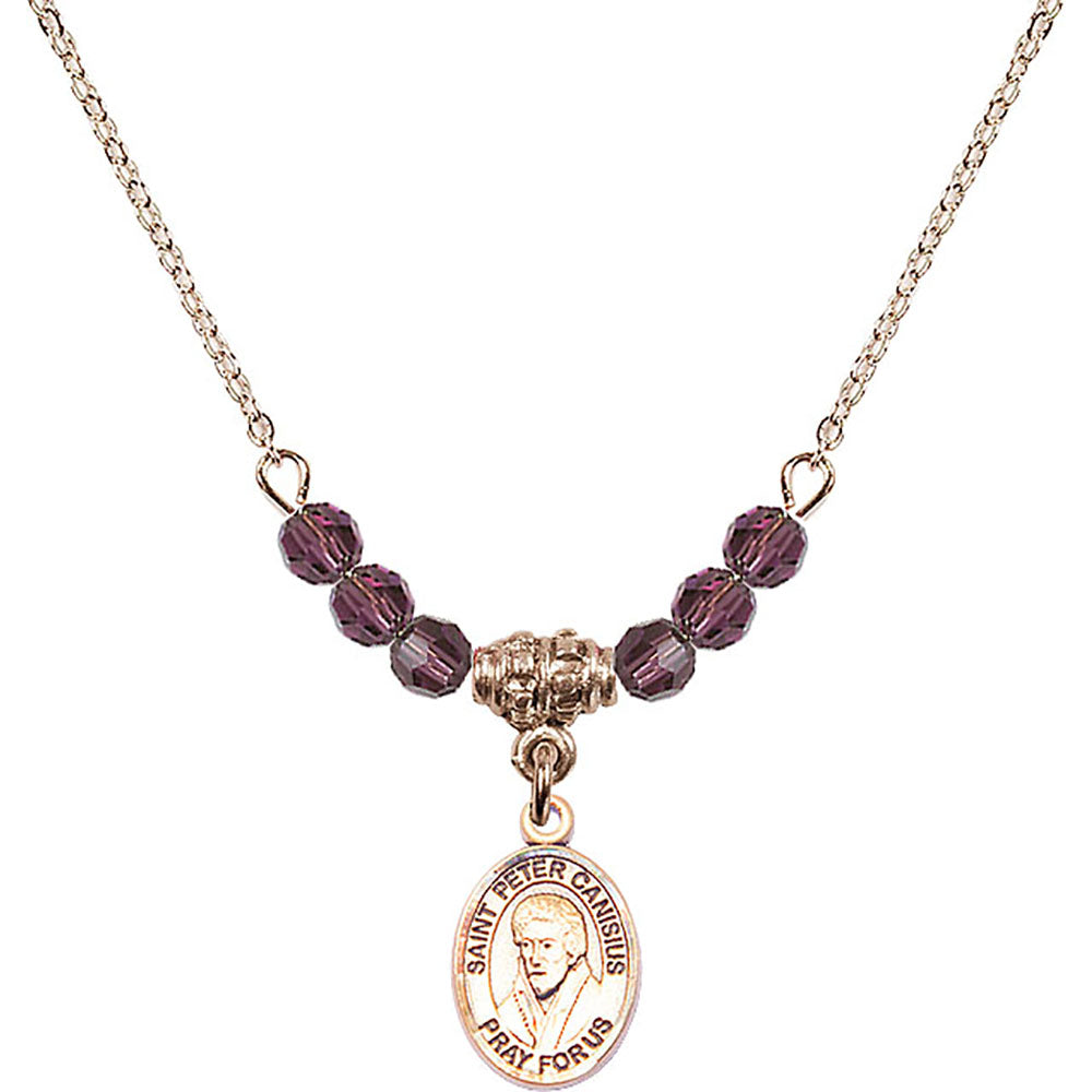14kt Gold Filled Saint Peter Canisius Birthstone Necklace with Amethyst Beads - 9393