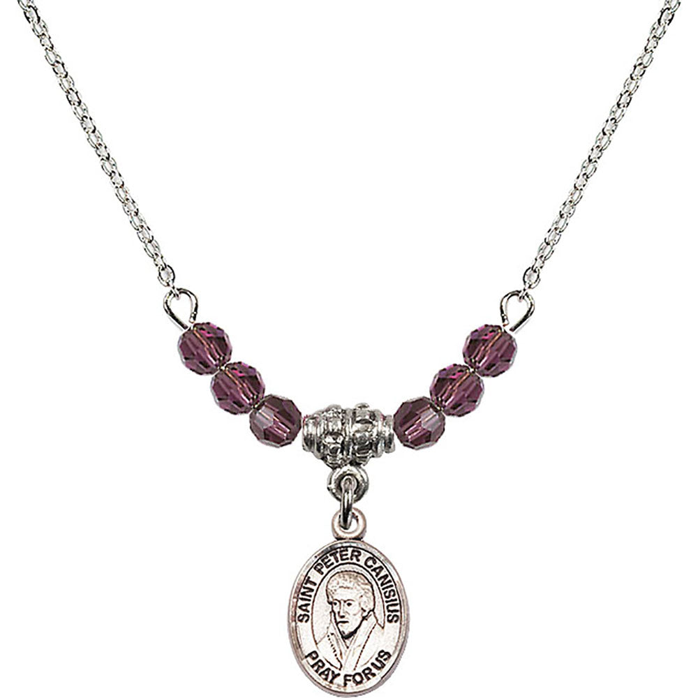 Sterling Silver Saint Peter Canisius Birthstone Necklace with Amethyst Beads - 9393