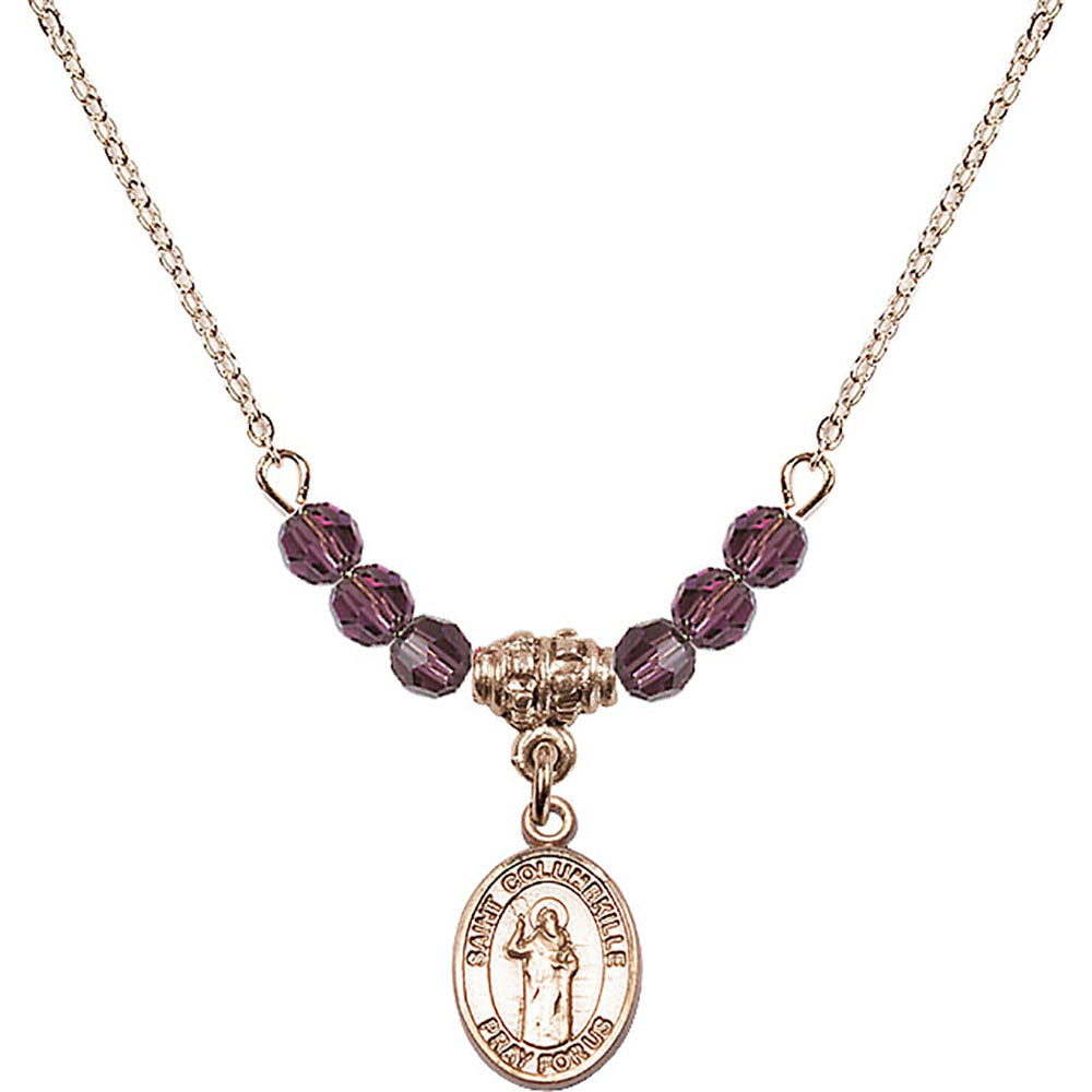 14kt Gold Filled Saint Columbkille Birthstone Necklace with Amethyst Beads - 9399