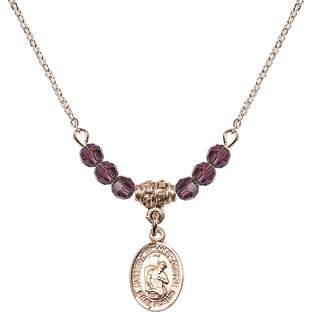 14kt Gold Filled Blessed Herman the Cripple Birthstone Necklace with Amethyst Beads - 9403
