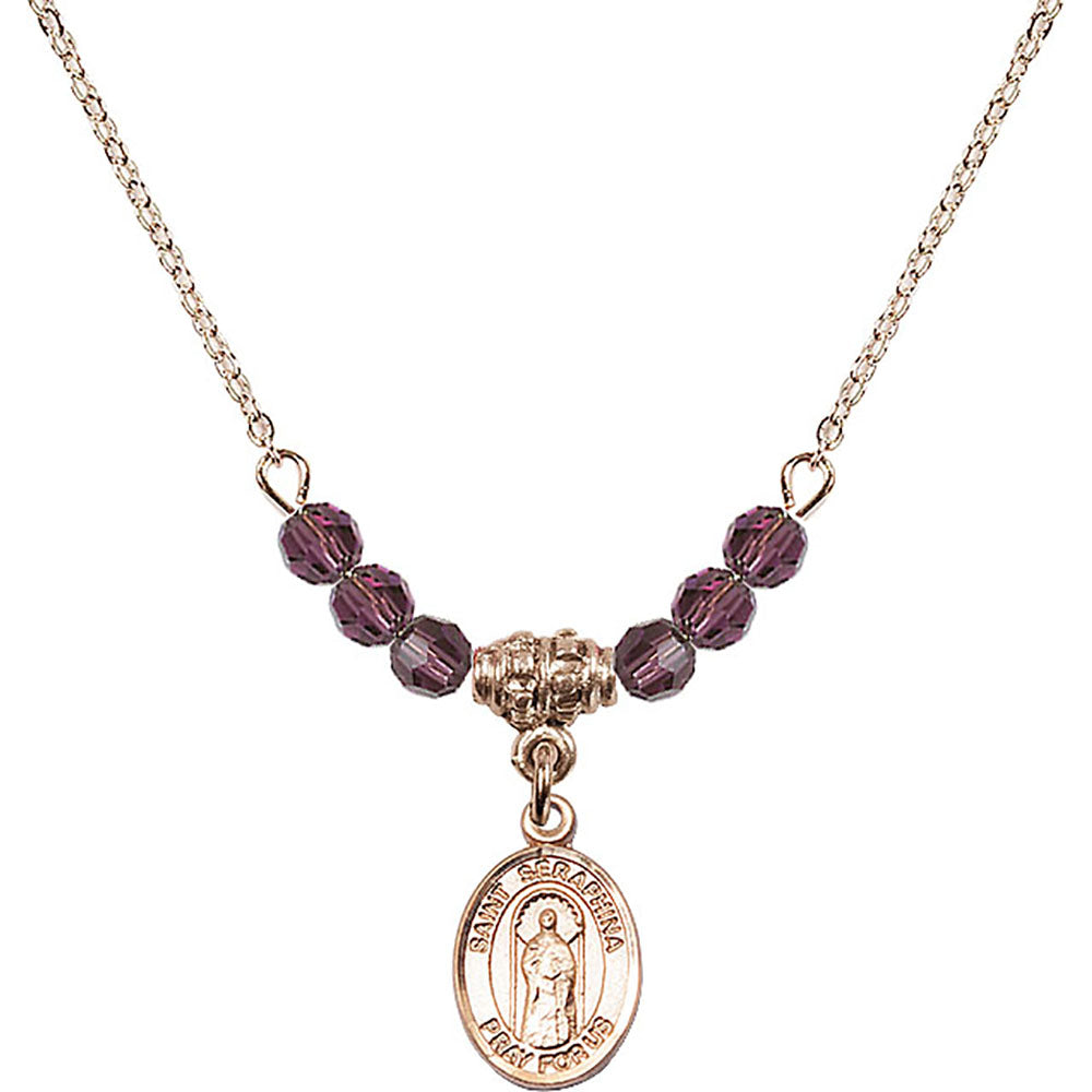 14kt Gold Filled Saint Seraphina Birthstone Necklace with Amethyst Beads - 9405