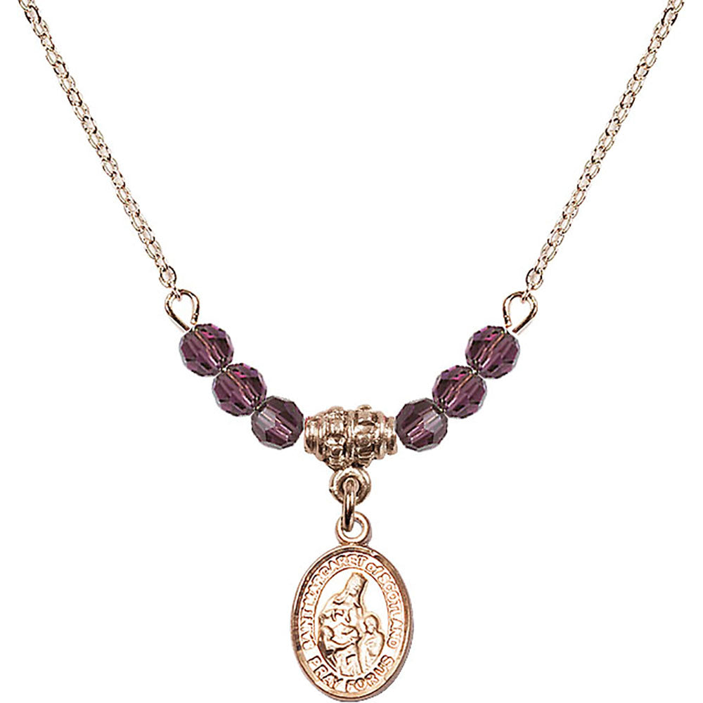 14kt Gold Filled Saint Margaret of Scotland Birthstone Necklace with Amethyst Beads - 9407