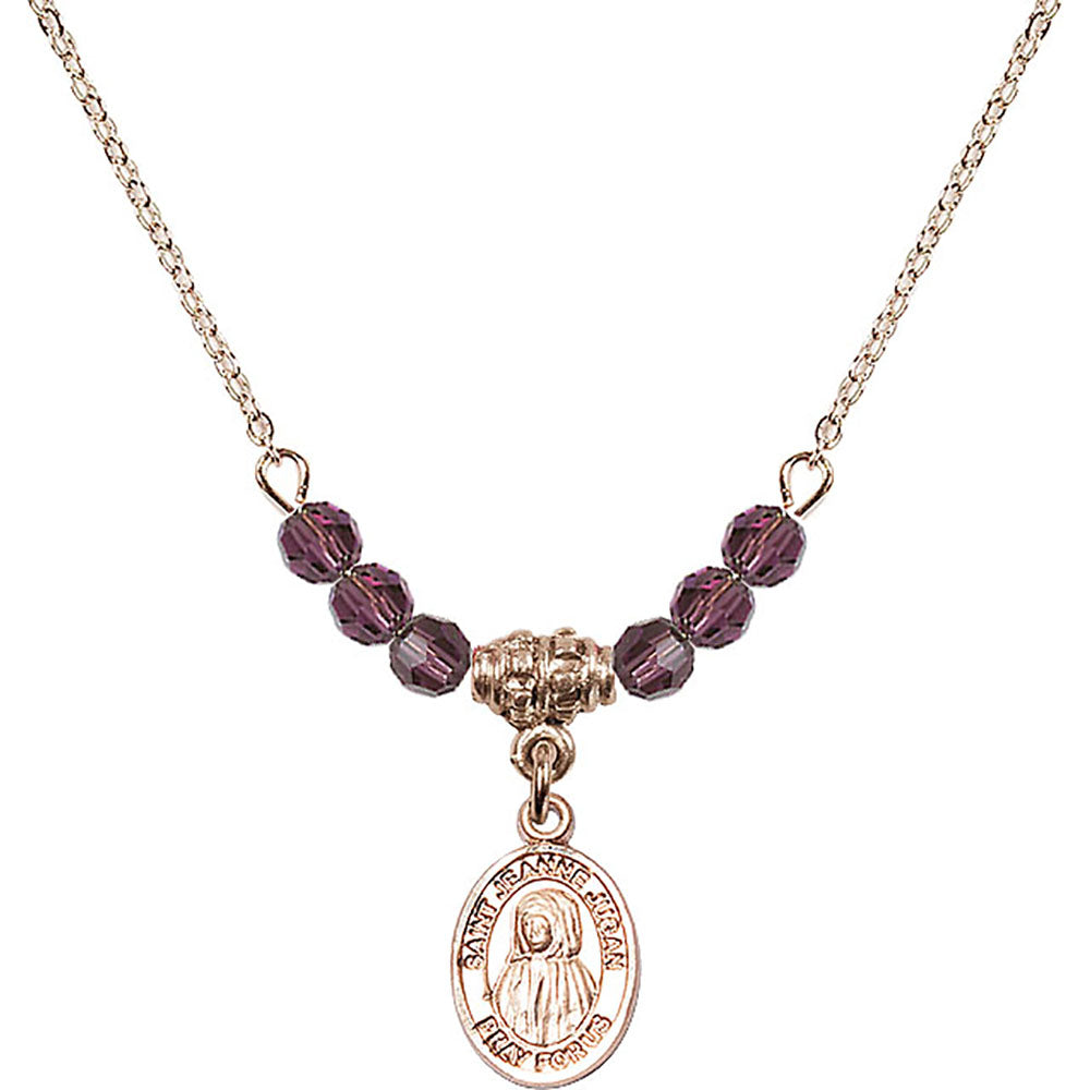 14kt Gold Filled Saint Jeanne Jugan Birthstone Necklace with Amethyst Beads - 9409