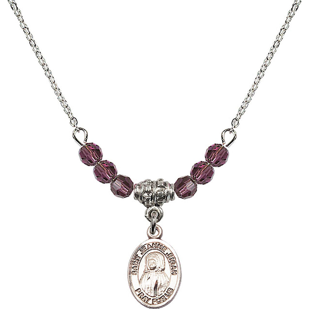 Sterling Silver Saint Jeanne Jugan Birthstone Necklace with Amethyst Beads - 9409