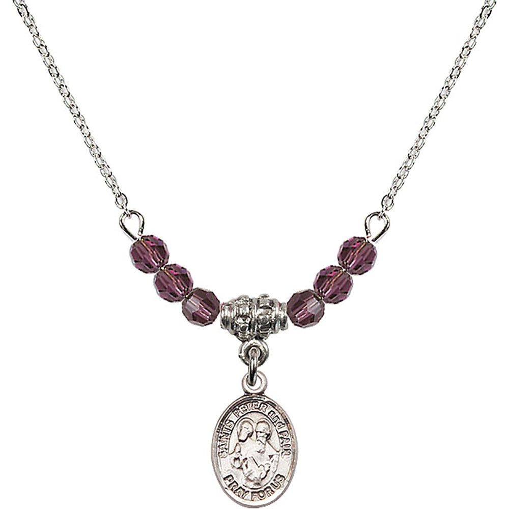 Sterling Silver Saints Peter & Paul Birthstone Necklace with Amethyst Beads - 9410