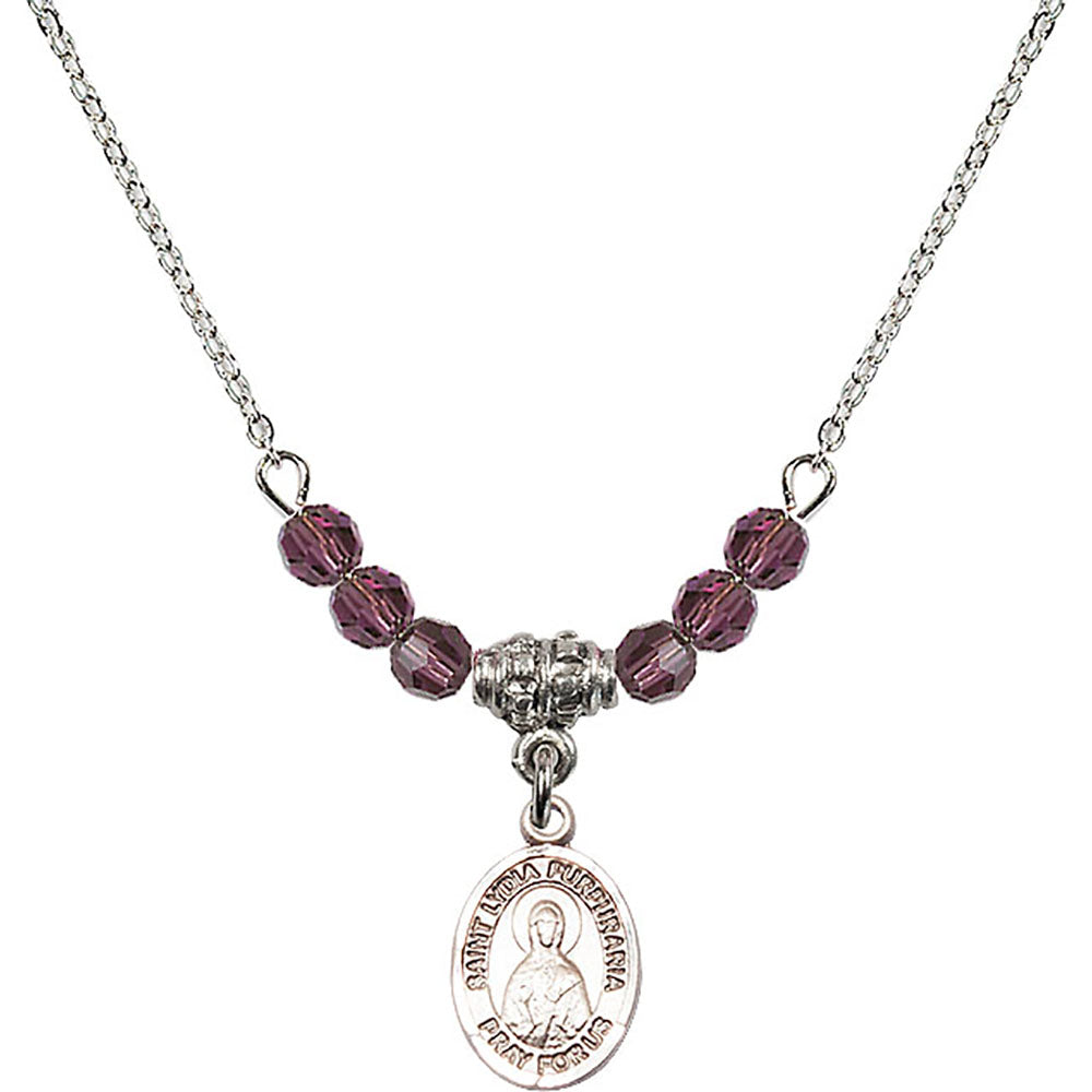 Sterling Silver Saint Lydia Purpuraria Birthstone Necklace with Amethyst Beads - 9411