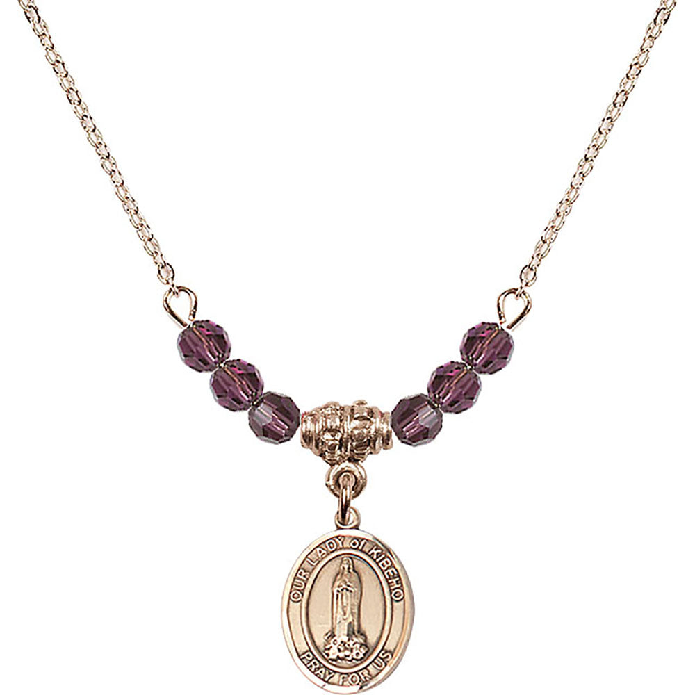 14kt Gold Filled Our Lady of Kibeho Birthstone Necklace with Amethyst Beads - 9414