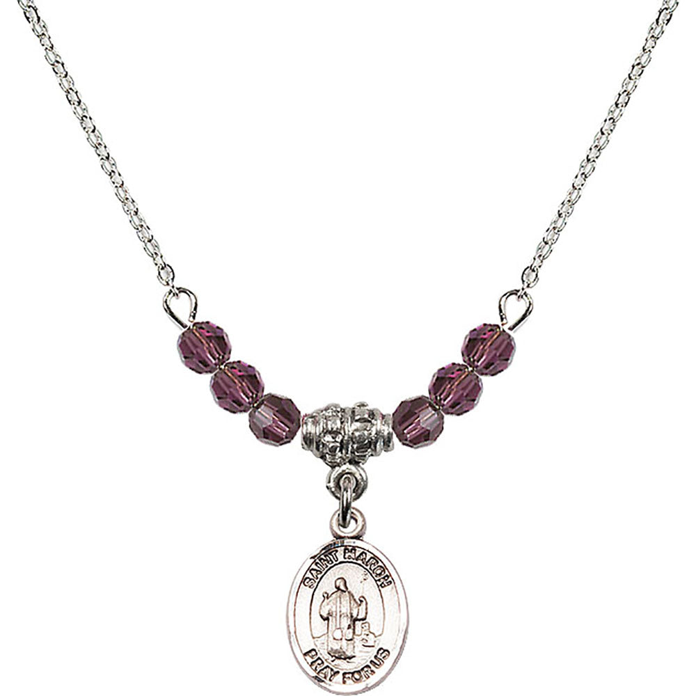 Sterling Silver Saint Maron Birthstone Necklace with Amethyst Beads - 9417