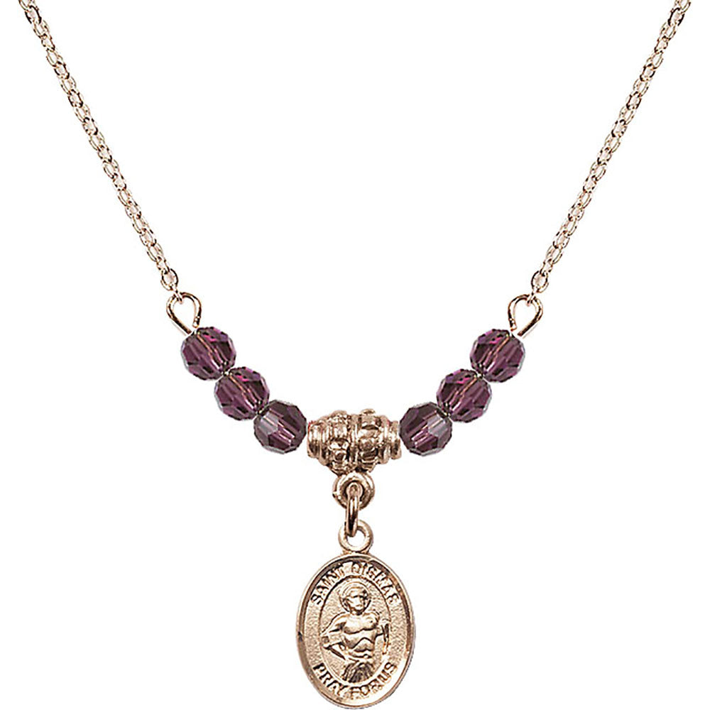 14kt Gold Filled Saint Dismas Birthstone Necklace with Amethyst Beads - 9418