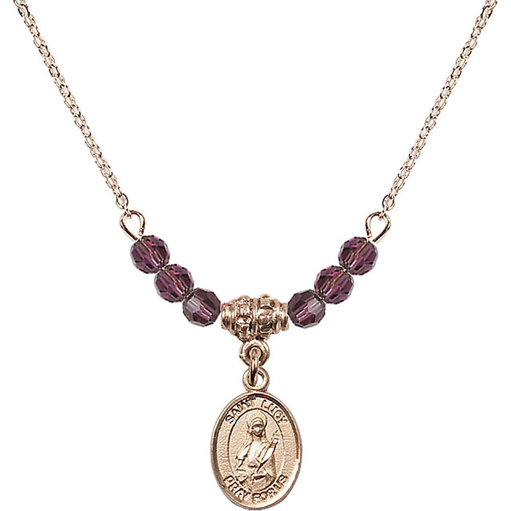 14kt Gold Filled Saint Lucy Birthstone Necklace with Amethyst Beads - 9422