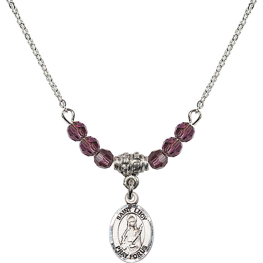 Sterling Silver Saint Lucy Birthstone Necklace with Amethyst Beads - 9422