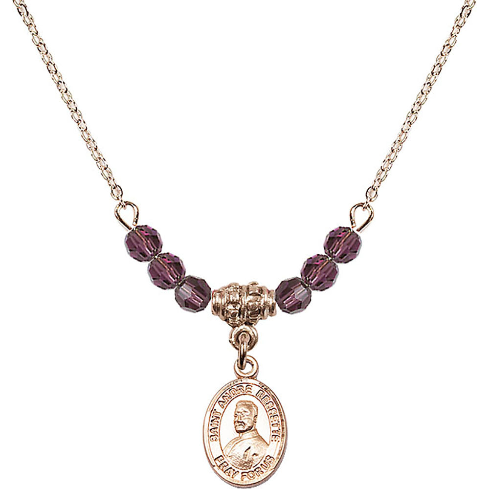 14kt Gold Filled Saint Andre Bessette Birthstone Necklace with Amethyst Beads - 9424
