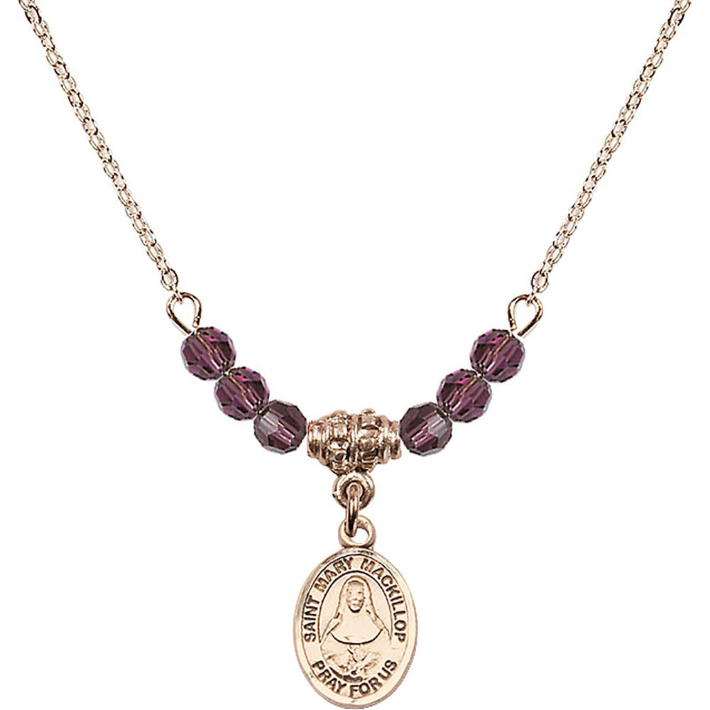 14kt Gold Filled Saint Mary Mackillop Birthstone Necklace with Amethyst Beads - 9425