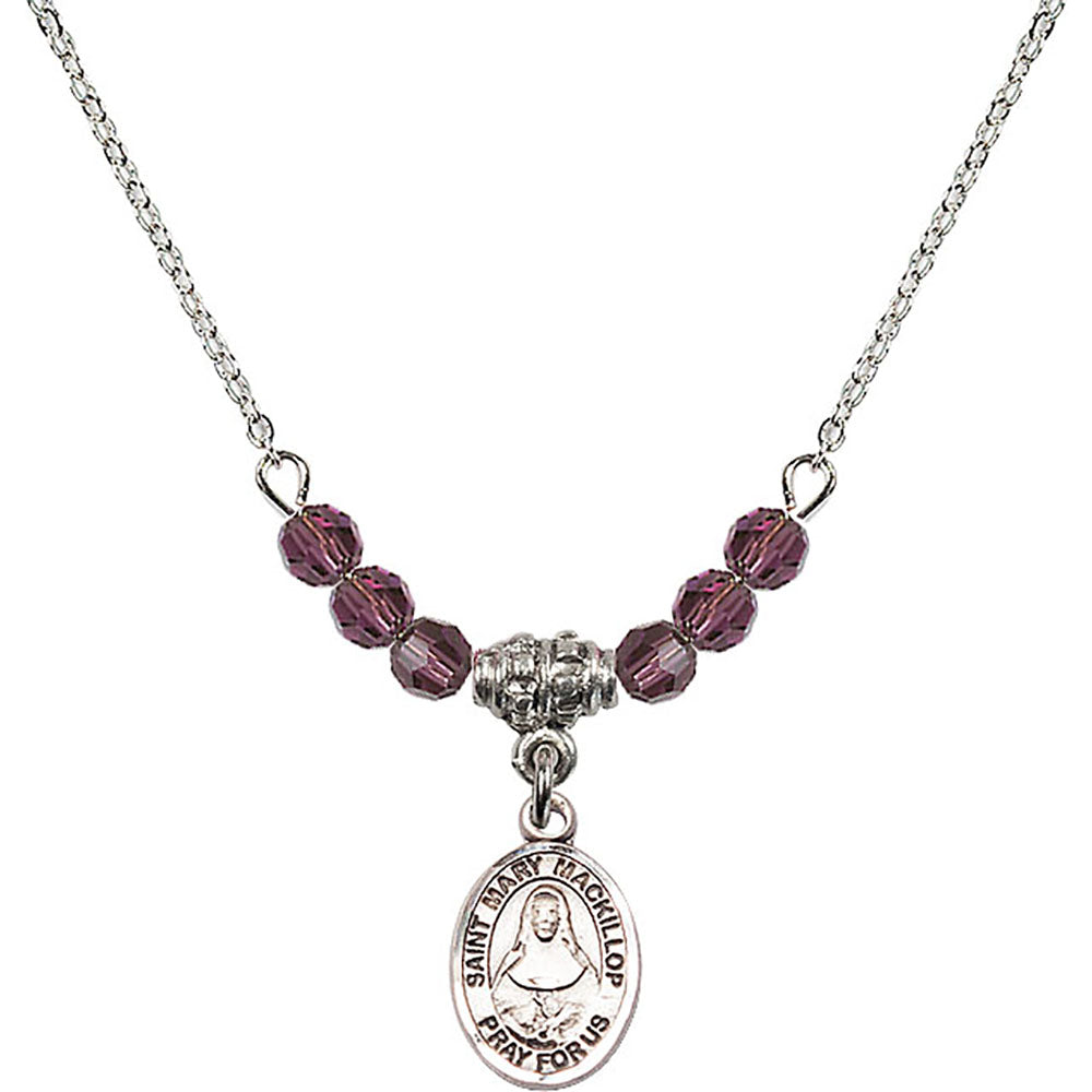 Sterling Silver Saint Mary Mackillop Birthstone Necklace with Amethyst Beads - 9425