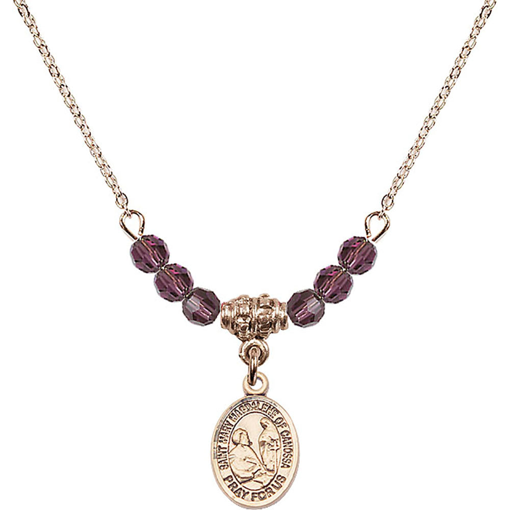 14kt Gold Filled Saint Mary Magdalene of Canossa Birthstone Necklace with Amethyst Beads - 9429