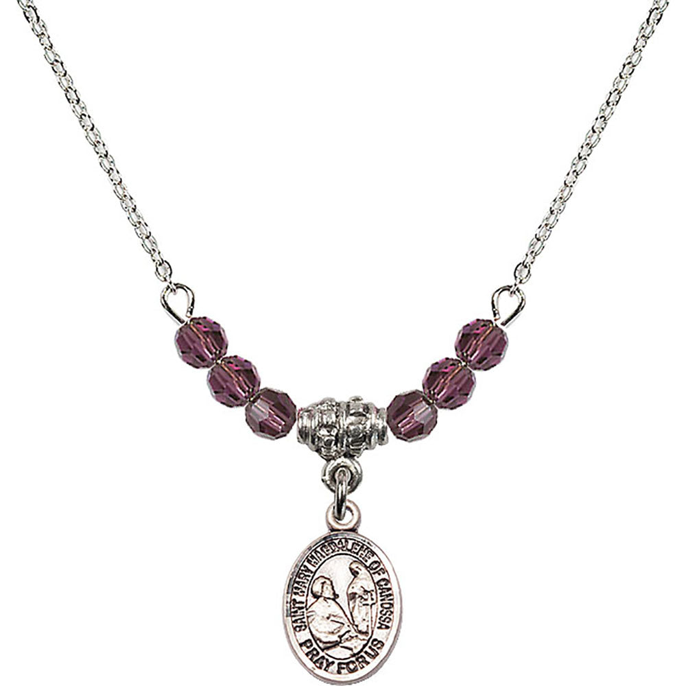 Sterling Silver Saint Mary Magdalene of Canossa Birthstone Necklace with Amethyst Beads - 9429