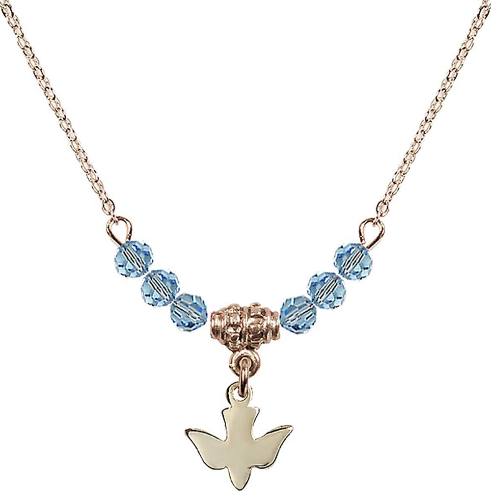 14kt Gold Filled Holy Spirit Birthstone Necklace with Aqua Beads - 0225