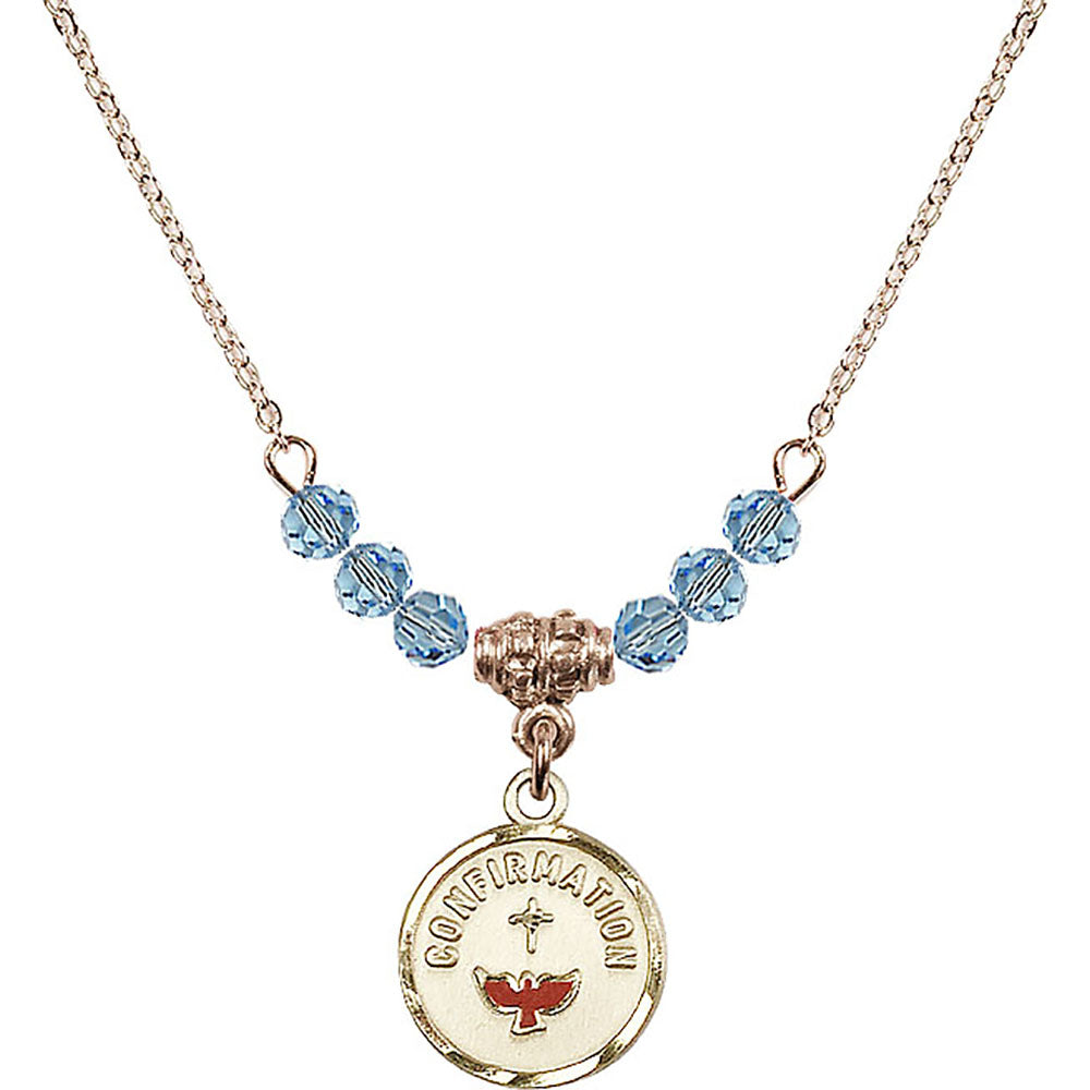 14kt Gold Filled Confirmation Birthstone Necklace with Aqua Beads - 0601