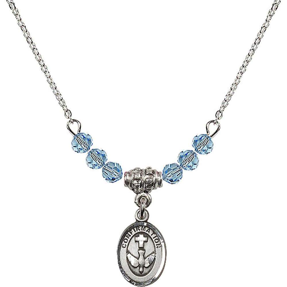 Sterling Silver Confirmation Birthstone Necklace with Aqua Beads - 0973