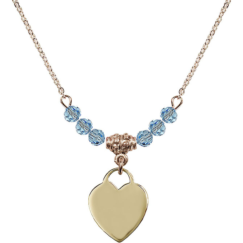 14kt Gold Filled Heart Birthstone Necklace with Aqua Beads - 3400