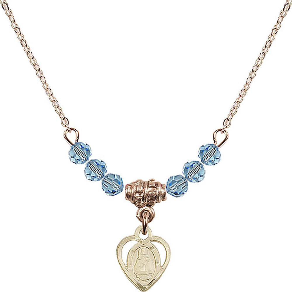 14kt Gold Filled Infant Birthstone Necklace with Aqua Beads - 5413