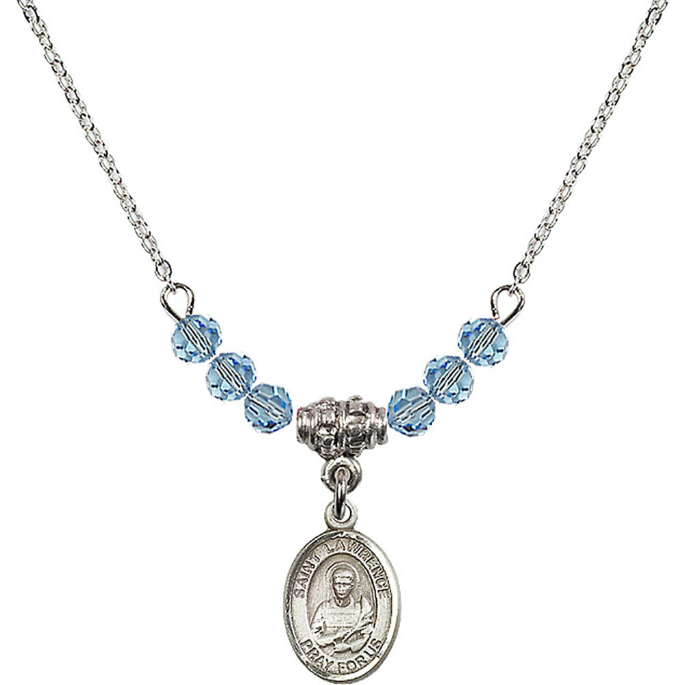 Sterling Silver Saint Lawrence Birthstone Necklace with Aqua Beads - 9063