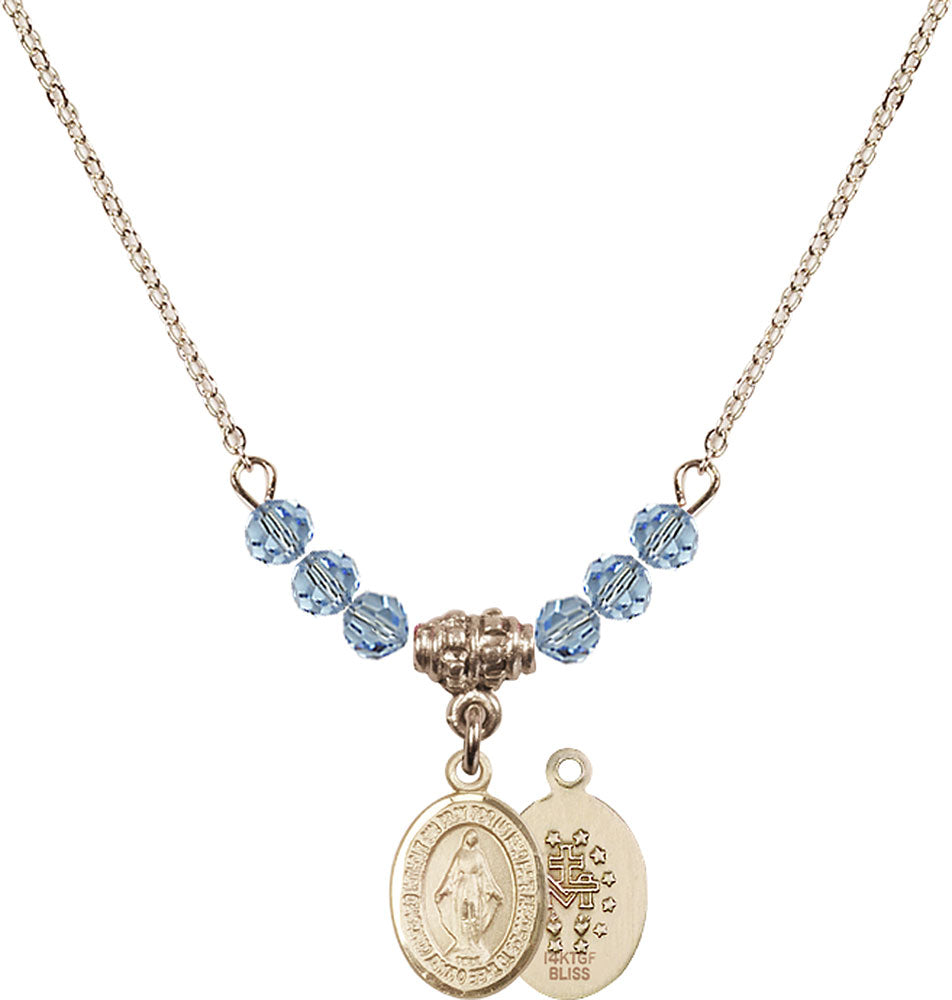 14kt Gold Filled Miraculous Birthstone Necklace with Aqua Beads - 9078