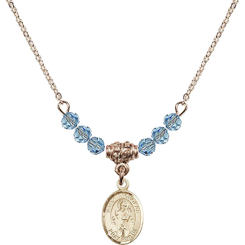 14kt Gold Filled Saint Nicholas Birthstone Necklace with Aqua Beads - 9080