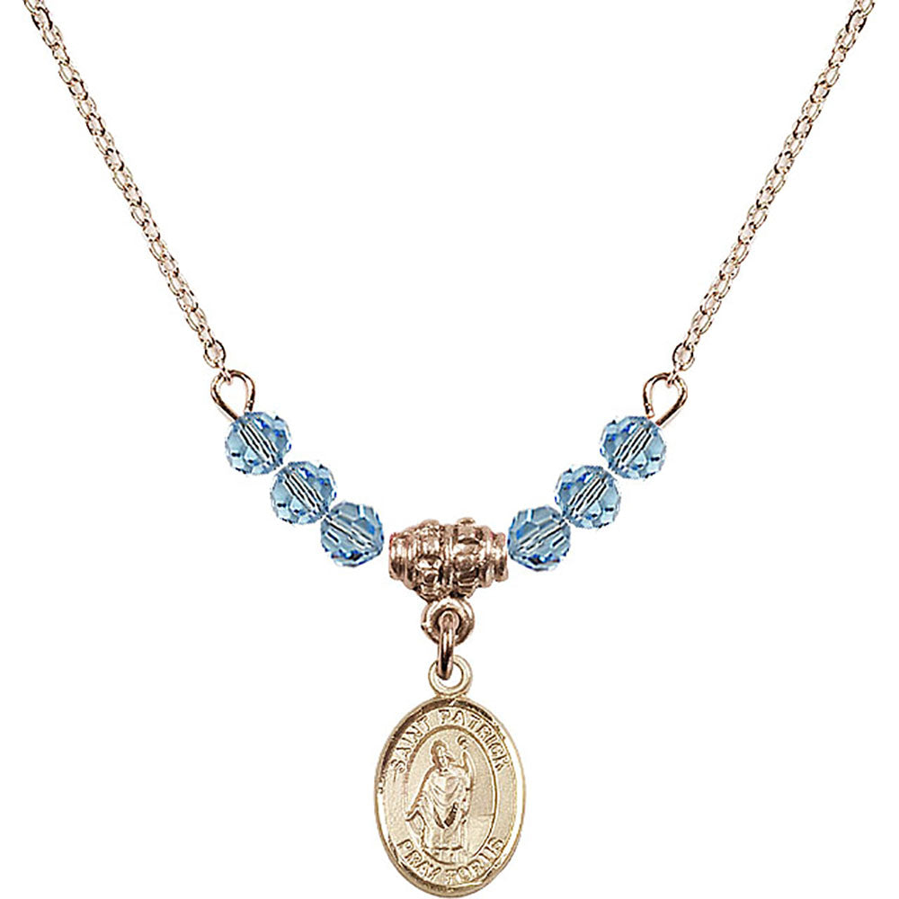 14kt Gold Filled Saint Patrick Birthstone Necklace with Aqua Beads - 9084