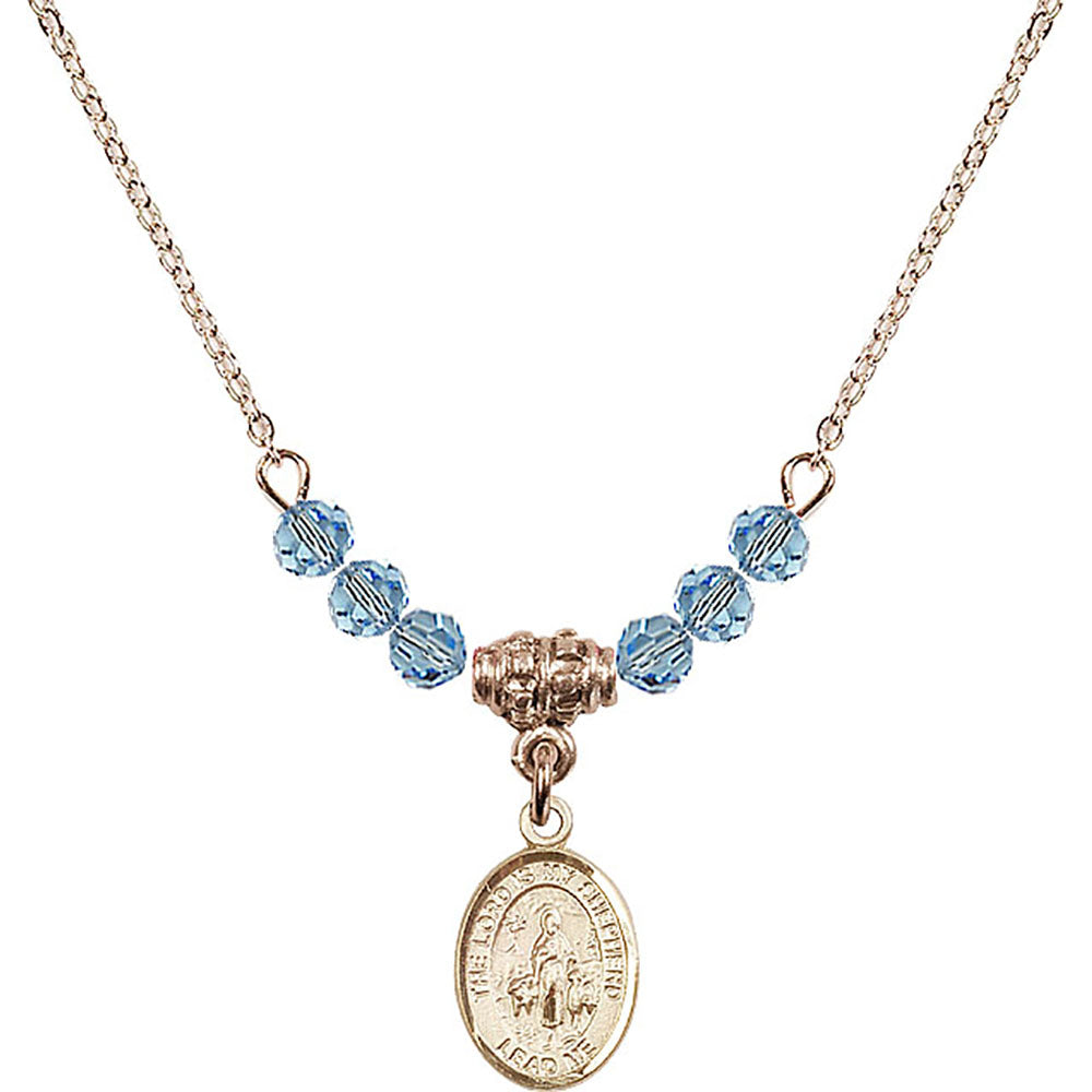 14kt Gold Filled Lord Is My Shepherd Birthstone Necklace with Aqua Beads - 9119
