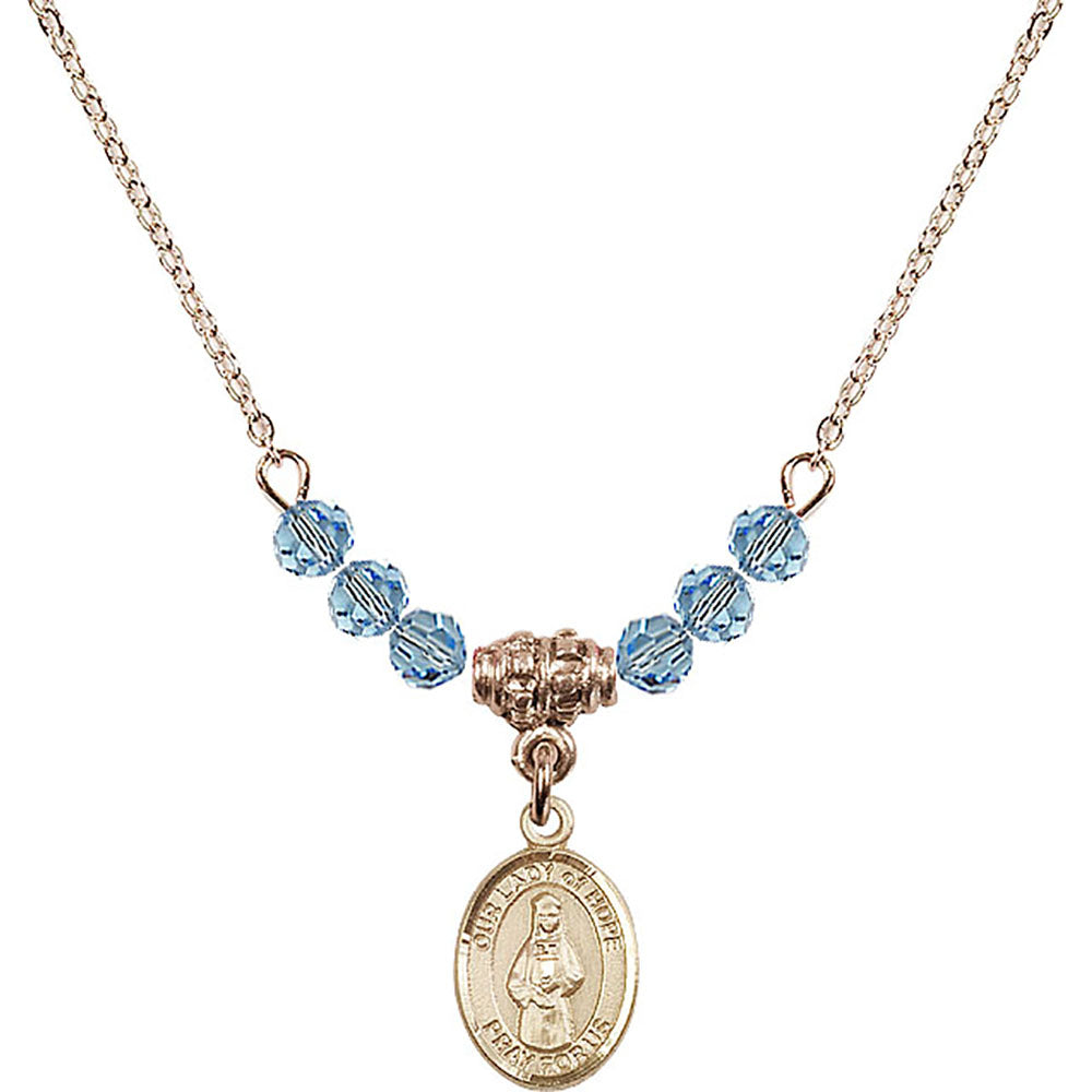 14kt Gold Filled Our Lady of Hope Birthstone Necklace with Aqua Beads - 9230