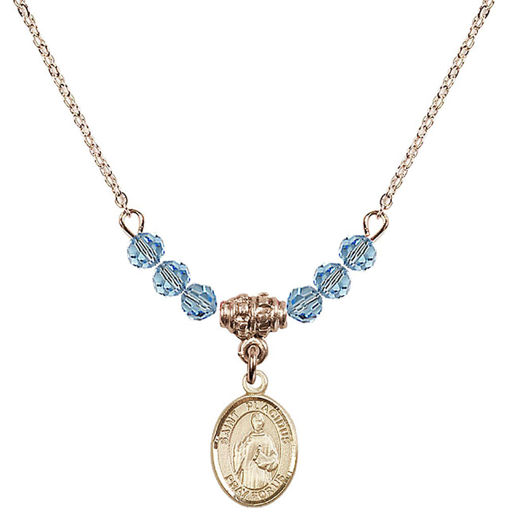 14kt Gold Filled Saint Placidus Birthstone Necklace with Aqua Beads - 9240