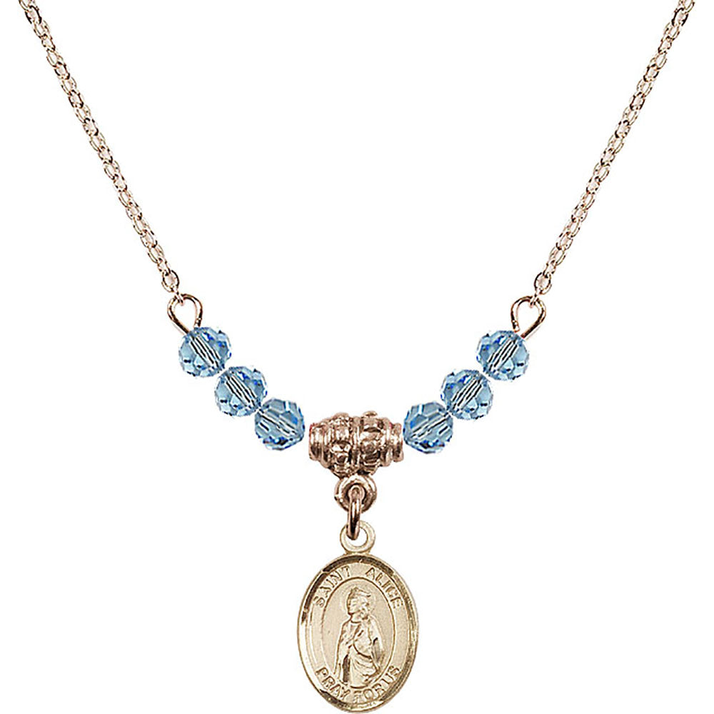 14kt Gold Filled Saint Alice Birthstone Necklace with Aqua Beads - 9248