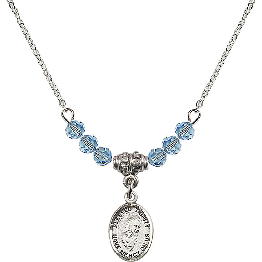 Sterling Silver Blessed Trinity Birthstone Necklace with Aqua Beads - 9249