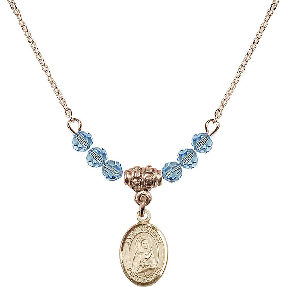 14kt Gold Filled Saint Victoria Birthstone Necklace with Aqua Beads - 9253