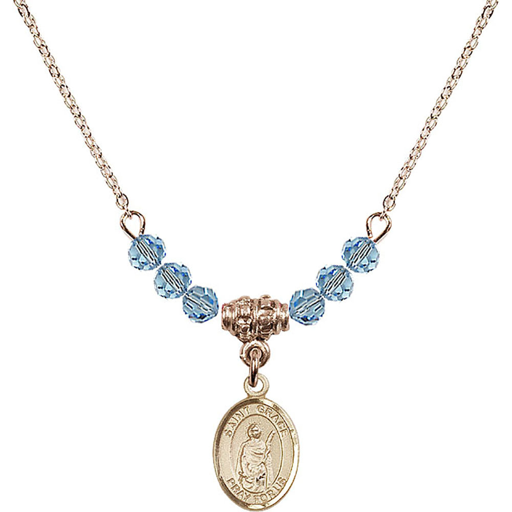 14kt Gold Filled Saint Grace Birthstone Necklace with Aqua Beads - 9255