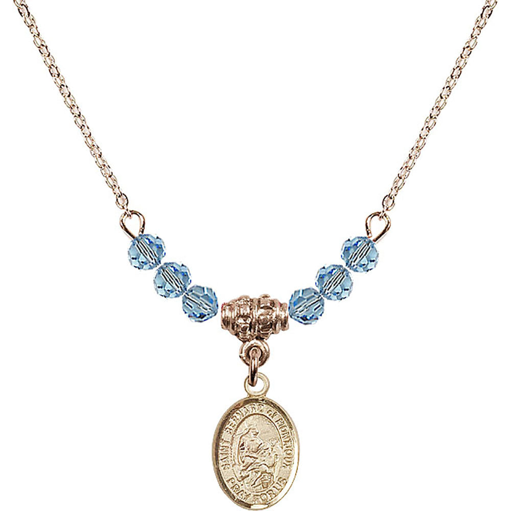 14kt Gold Filled Saint Bernard of Montjoux Birthstone Necklace with Aqua Beads - 9264