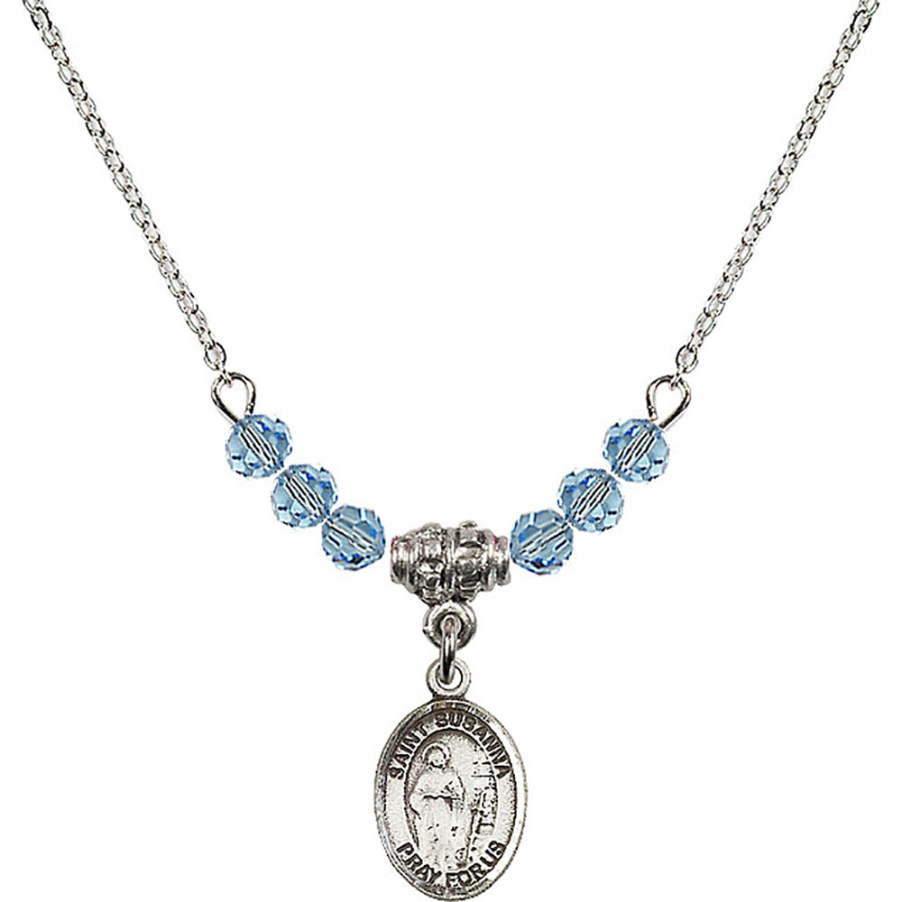 Sterling Silver Saint Susanna Birthstone Necklace with Aqua Beads - 9280