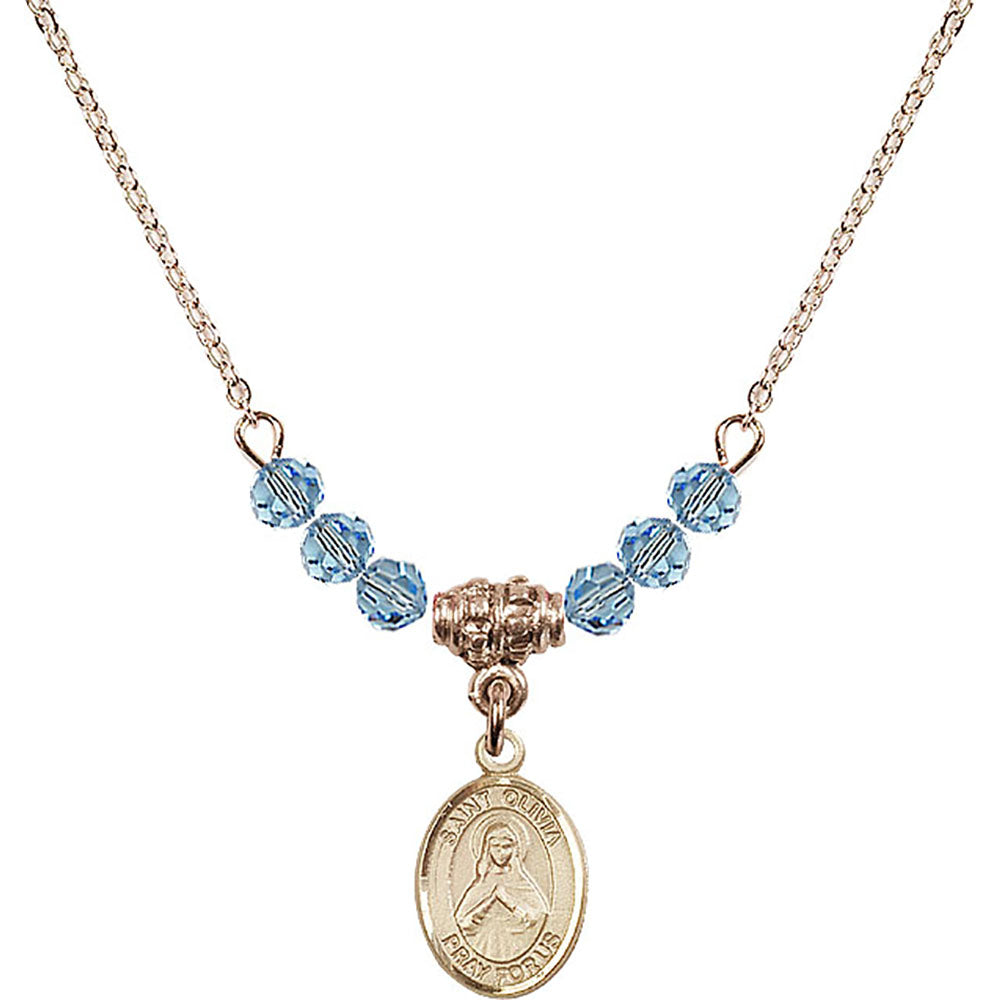 14kt Gold Filled Saint Olivia Birthstone Necklace with Aqua Beads - 9312