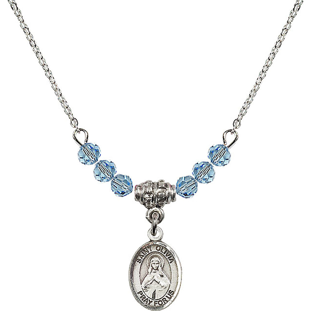 Sterling Silver Saint Olivia Birthstone Necklace with Aqua Beads - 9312