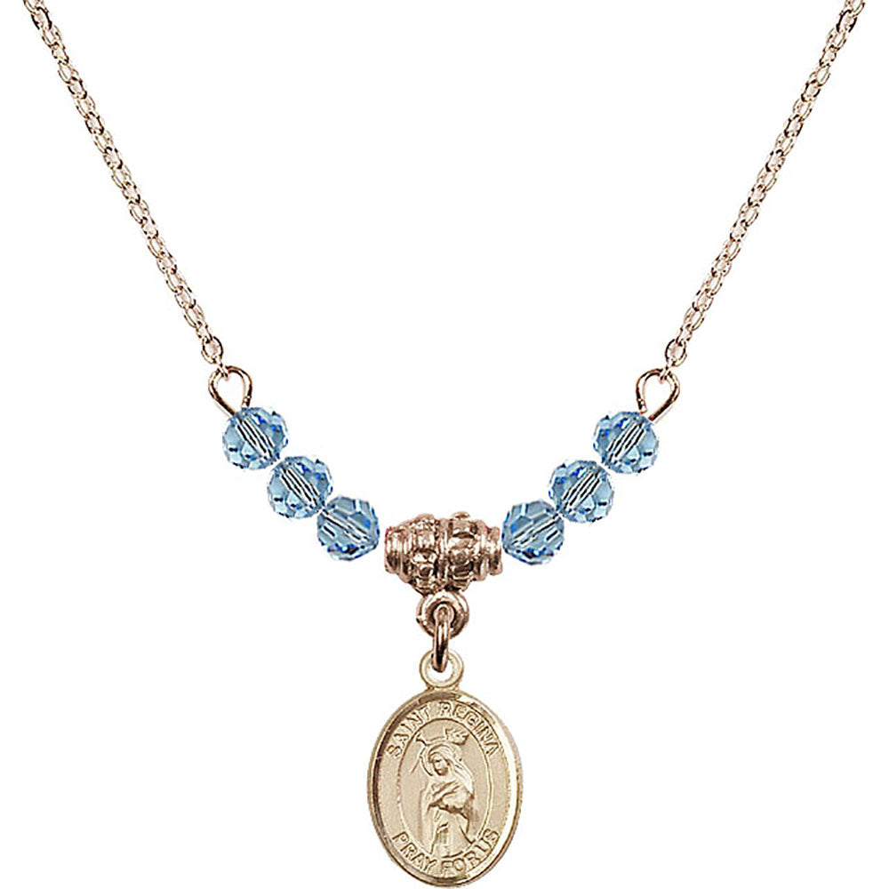 14kt Gold Filled Saint Regina Birthstone Necklace with Aqua Beads - 9335